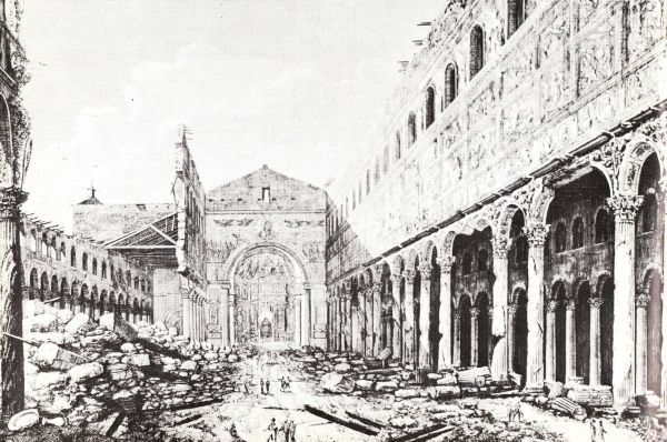 Sint-Paulus-buiten-de-Muren na de brand van 1823.
