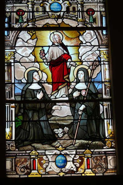 Vereert met Gertrudis de Grote het Heilig Hart. ± 1880(?), glasschilderkunst.