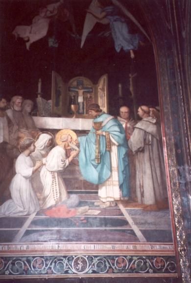 Sint Severin ontvangt de communie.