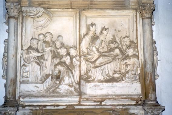 Eucharius en Valerius wekken met Petrus' staf Maternus ten leven.