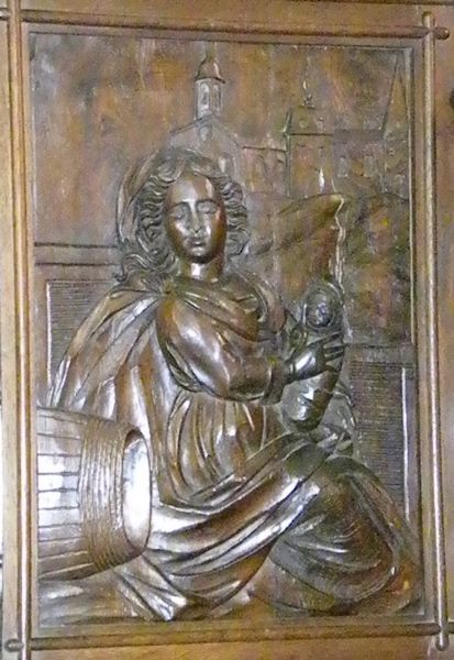 Budoc als pas in een ton geboren baby met zijn moedrer Azénor (= Honora van Brest).