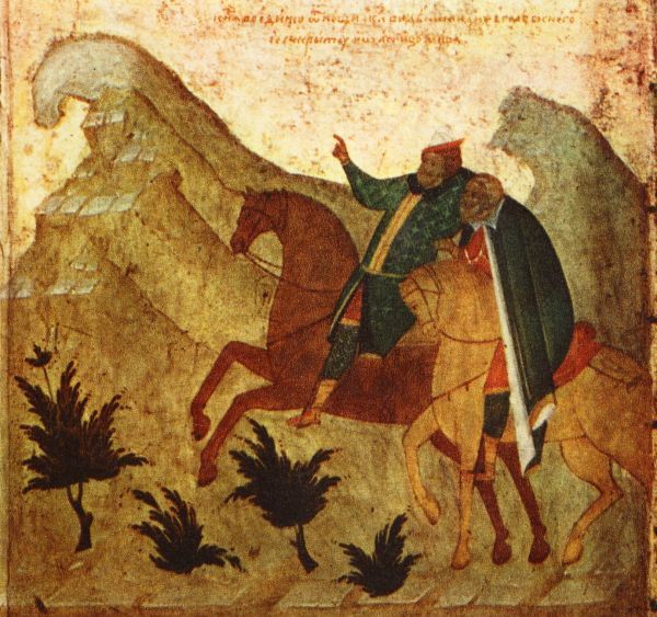 Petrus van Kiev, metropoliet van Moskou, te paard samen met prins Ivan Kalyta. De vorst had gedroomd dat hij tesamen met de metropoliet een paard bereed. De droom werd uitgelegd als een voorspelling van de toenemende macht die de prins te wachten stond.