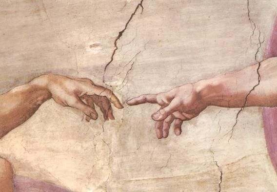 De schepping van Adam (detail).
