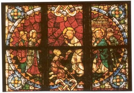 Petrus en Johannes genezen lamme (Handelingen 3, 1-10).